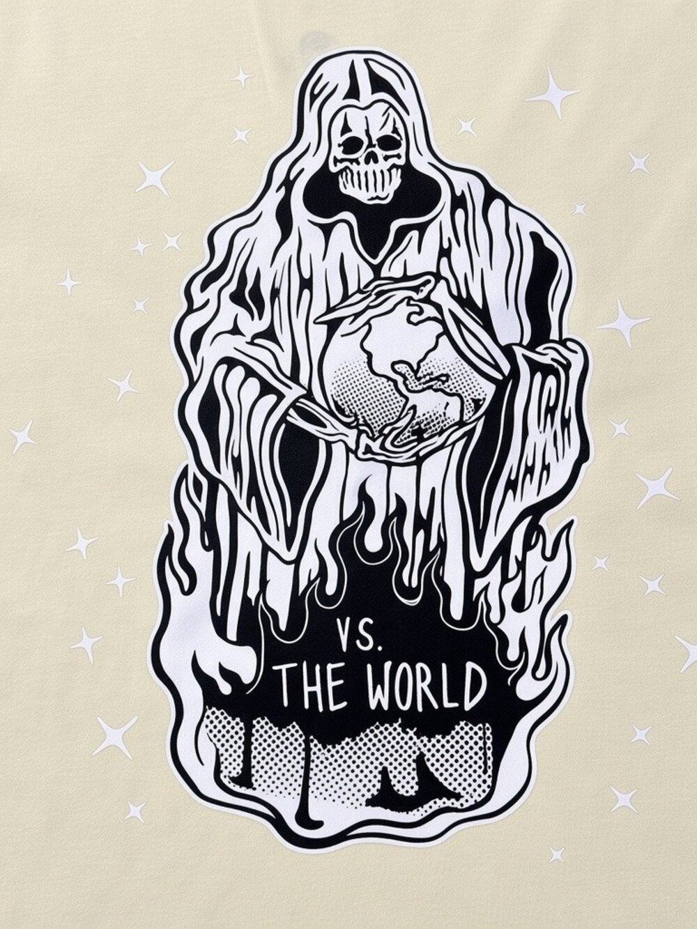 Grim Reaper Vs The World Graphic Pale Yellow T-Shirt Streetwear Tee